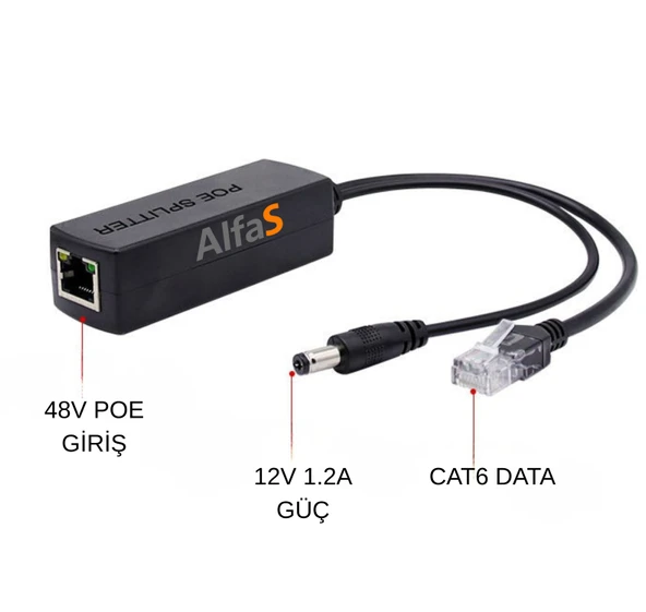 ALFAS AL5432 48V to 12V 1.2A Aktif PoE Splitter PoE Olmayan IP & Wi-Fi Kamera Adaptörsüz Güç Ayırıcı ürün görseli 1