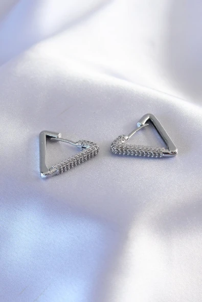 Gümüş Renk Zirkon Taşlı Üçgen Model Kadın Küpe - TJ-BKP7238 ürün görseli 1