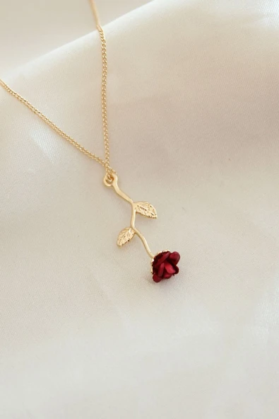 Kırmızı Gül Figürlü Kolye - TJ-BKO6392 ürün görseli 1