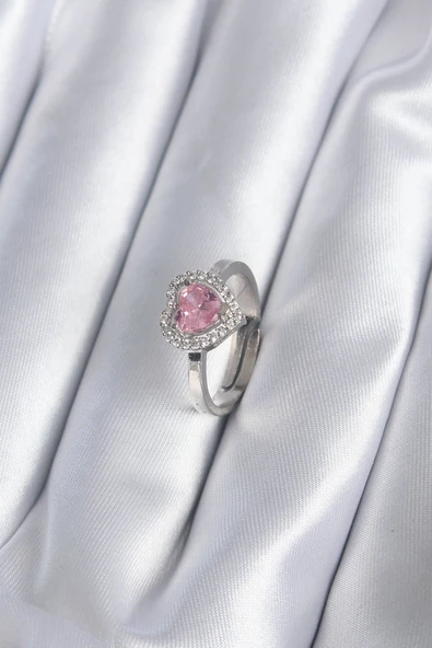 Pirinç Gümüş Renk Pembe Zirkon Taşlı Charm Model Kadın Yüzük - TJ-BYK2864 ürün görseli 1