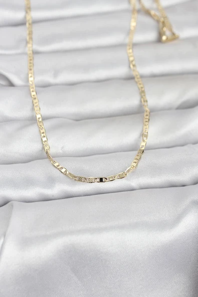 CM 14K Gold Renk Lazerli Yassı Model Zincirli 60 cm Kadın Kolye TJ-BKO10966 ürün görseli 1