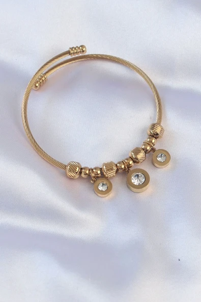316L Çelik Gold Renk Zirkon Taşlı Model Charm Bileklik - TJ-BB6089 ürün görseli 1