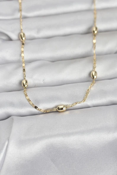 CM 14K Gold Renk Damla Topçuklu Zincir Model 60 cm Kadın Kolye TJ-BKO10977 ürün görseli 1