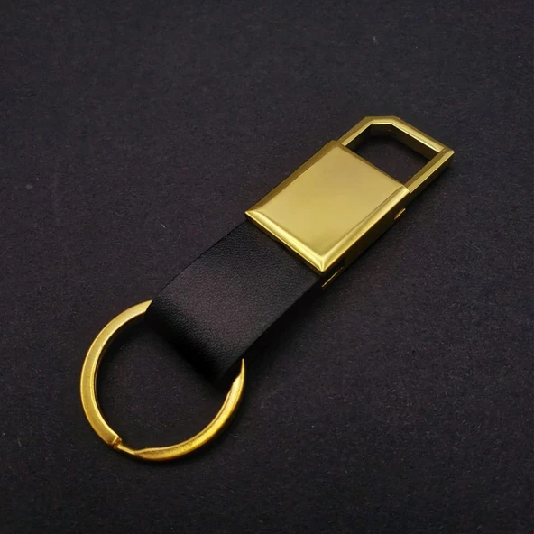Metal Deri Anahtarlık Siyah Gold ürün görseli 1