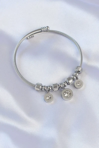 316L Çelik Gümüş Renk Zirkon Taşlı Model Charm Bileklik - TJ-BB6090 ürün görseli 1