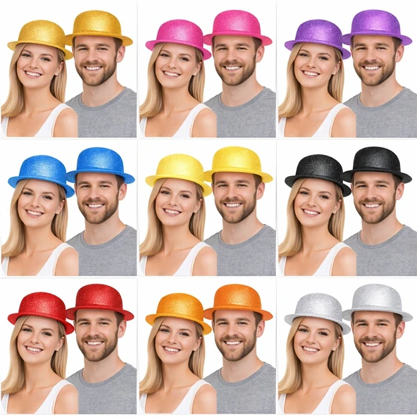 Simli Melon Şapka 9’lu Set - 9 Renk Parti ve Kostüm Şapkası ürün görseli 1