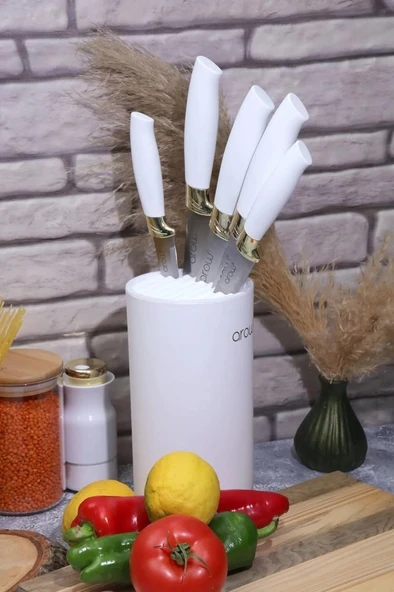 Arow Standlı Lüx Bıçak Seti Beyaz Tr-2657 ürün görseli 1
