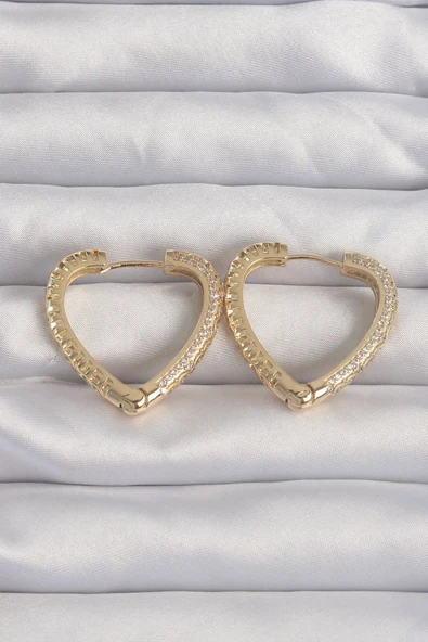 Pirinç Gold Renk Zirkon Taşlı Motifli Kalp Küpe - TJ-BKP9285 ürün görseli 1