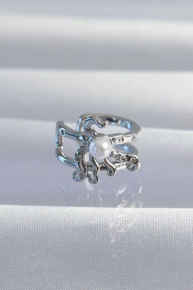 Pirinç Gümüş Renk İncili Ahtapot Earcuff Küpe - TJ-BKP9332 ürün görseli 1