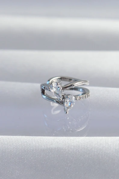 Pirinç Gümüş Renk Zirkon Taşlı Damla Earcuff Küpe - TJ-BKP9334 ürün görseli 1