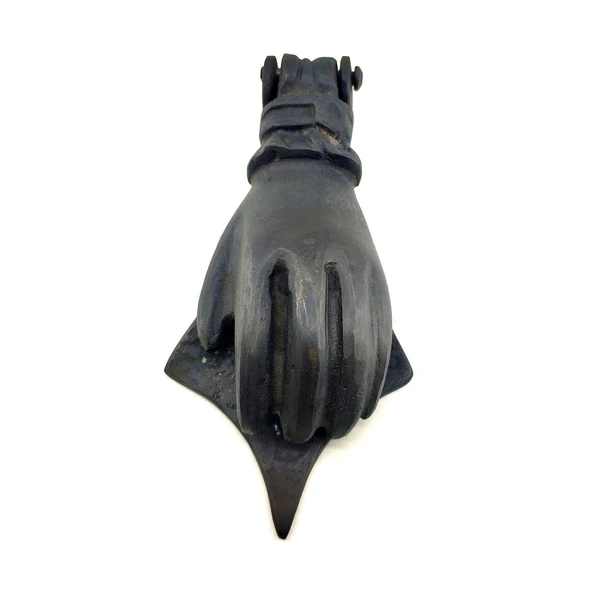 Antika Tarz Dekoratif Pirinç El Kapı Tokmağı, Taktak - 167x75 mm, Oksit ürün görseli 1