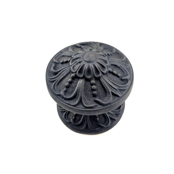 Antika Tarz Dekoratif Pirinç Çiçekli Kapı Tokmağı - 80 mm Çap, Oksit ürün görseli 1