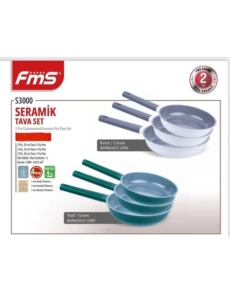 FMS Seramik 3 Parça Tava Seti Yeşil - 20-24-28 Cm - S3000YSL ürün görseli 1