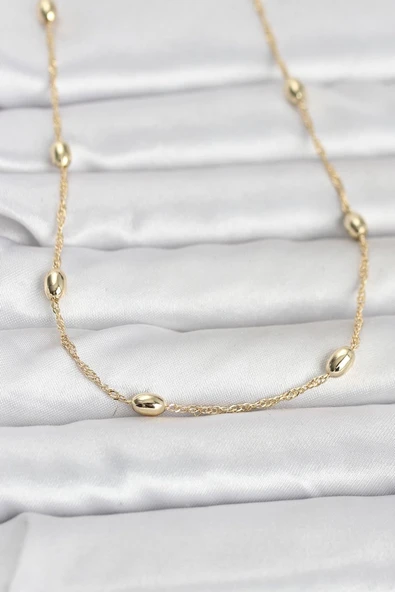CM 14K Gold Renk Topçuklu Burgu Zincir Model 60 cm Kadın Kolye - TJ-BKO10963 ürün görseli 1