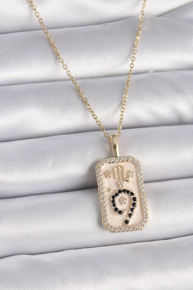 316L Çelik Gold Renk Zincir Akrep Burcu Zirkon Taşlı Kadın Kolye - TJ-BKO9465 ürün görseli 1
