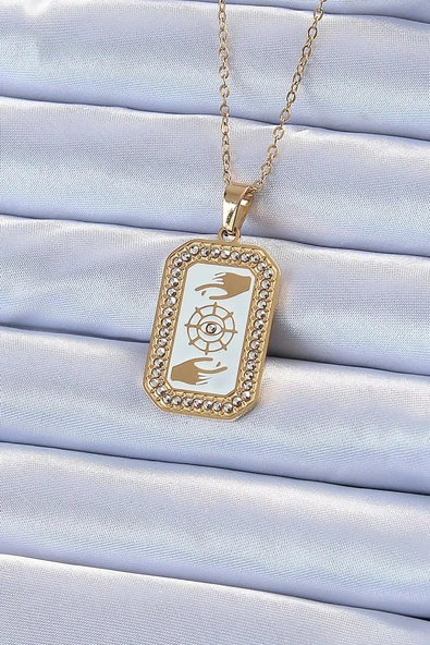 316L Çelik Zincir Altın Renk Mineli Zirkon Taşlı Göz Figür Tarot Kolye - TJ-BKO9217 ürün görseli 1