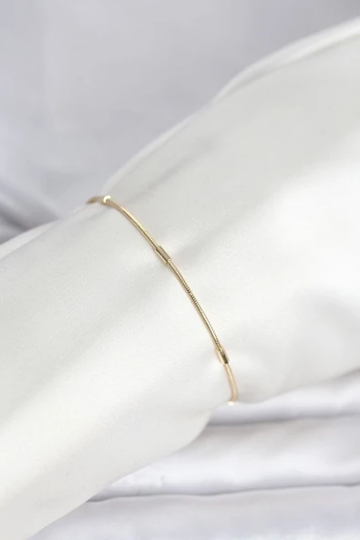 CM 14K Gold Renk Barlı Yılan Zincir Model Kadın Bileklik (Vice/1395) ürün görseli 1