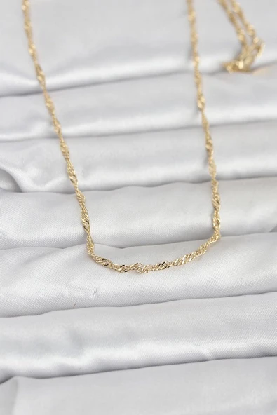 CM 14K Gold Renk Burgu Zincirli 60 cm Kadın Kolye (Vice/1395) ürün görseli 1