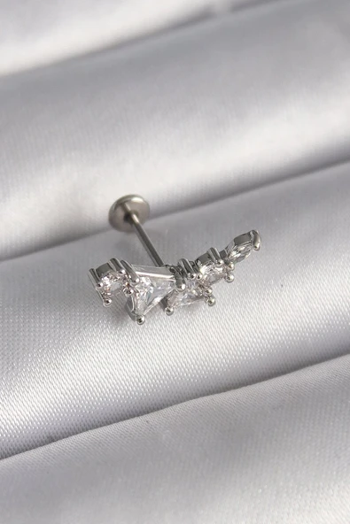 316L Çelik Gümüş Renk Zirkon Taşlı Tragus Piercing - TJ-PR1337 ürün görseli 1