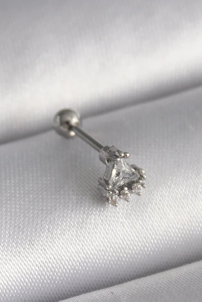 316L Çelik Gümüş Renk Üçgen Zirkon Taşlı Tragus Piercing - TJ-PR1239 ürün görseli 1