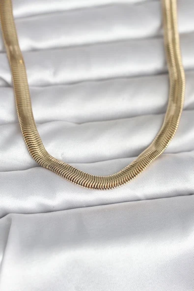 CM 14K Gold Renk Kalın Yassı Yılan Zincir Model 45 cm Kadın Kolye (Vice/1395) ürün görseli 1