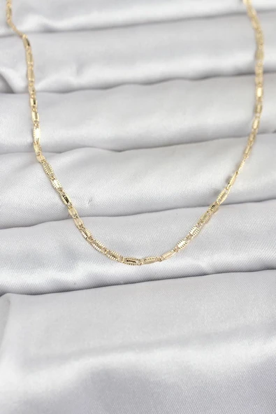 CM 14K Gold Renk Lazerli Zincir Model 60 cm Kadın Kolye (Vice/1395) ürün görseli 1