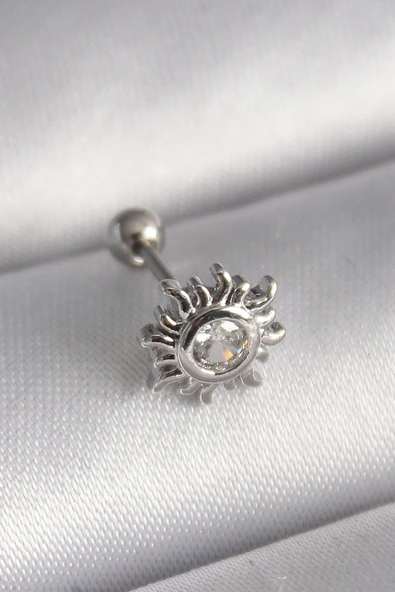 316L Çelik Gümüş Renk Zirkon Taşlı Güneş Tragus Piercing - TJ-PR1279 ürün görseli 1