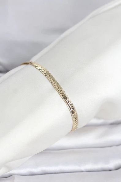 CM 14K Gold Renk Lazerli Yassı Zincir Model Kadın Bileklik (Vice/1395) ürün görseli 1