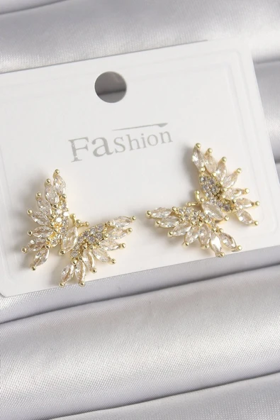 Pirinç Gold Renk Zirkon Taşlı Kelebek Model Kadın Küpe - TJ-BKP9907 ürün görseli 1