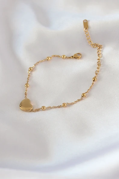 316L Çelik Gold Renk Kalp Model Minimal Top Detay Kadın Bileklik - TJ-BB5434 ürün görseli 1