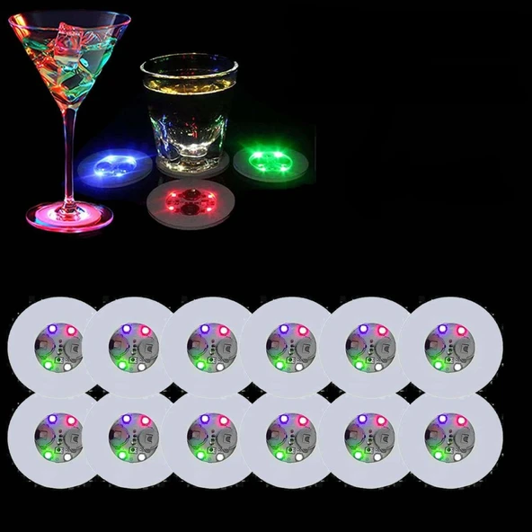 Renkli LED Işıklı Bardak Altlığı - Dekoratif 12 Adet Pilli ürün görseli 1