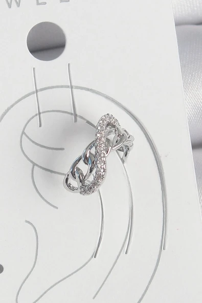 Pirinç Gümüş Renk Zirkon Taşlı Zincir Sonsuzluk Model Kadın Kıkırdak Küpe - TJ-BKP10553 ürün görseli 1