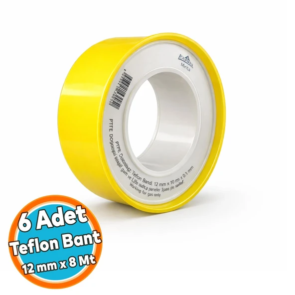 (6 Adet) Doğalgaz Teflon Bant Büyük 12 mm x 8 Metre ürün görseli 1