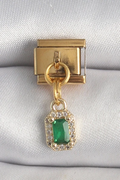 316L Çelik Gold Renk Sallantı Kare Yeşil Zirkon Taşlı Nomination Charm - TJ-BC1352 ürün görseli 1