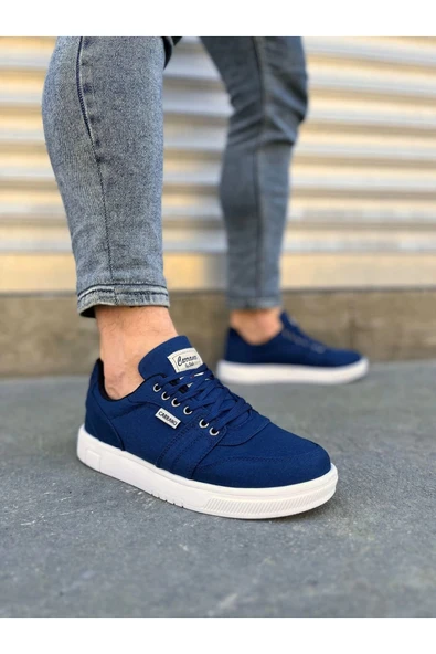Joy Ayakkabı JY0118 REX Bağcıklı Keten Kumaş Erkek Günlük Sneaker Ayakkabı KBT - Lacivert ürün görseli 1