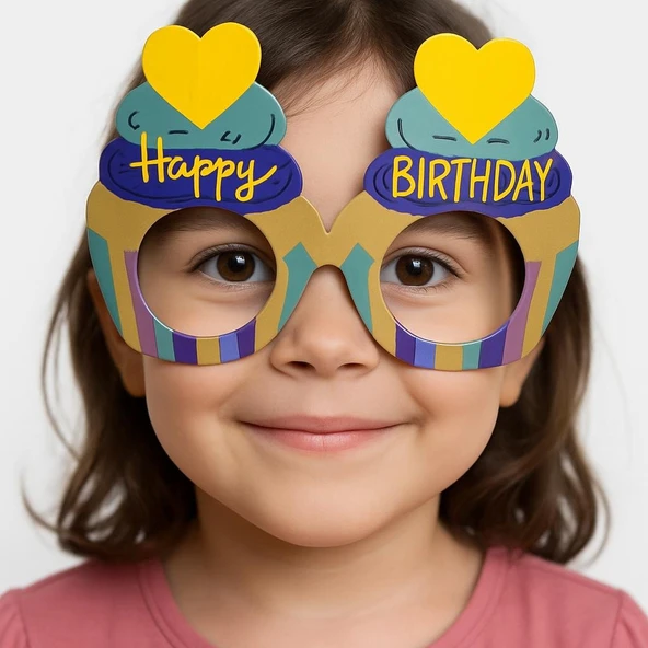 Cupcake Temalı Doğum Günü Renkli Karton Happy Birthday Gözlüğü 6 Adet ürün görseli 1