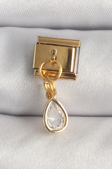 316L Çelik Gold Renk Sallantı Damla Zirkon Taşlı Nomination Charm - TJ-BC1345 ürün görseli 1