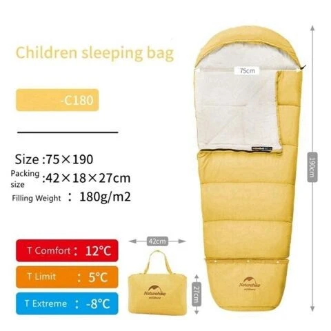 Naturehike C300 Ultralight Pamuklu Uyku Tulumu Çocuk -13 Sarı Right ürün görseli 1