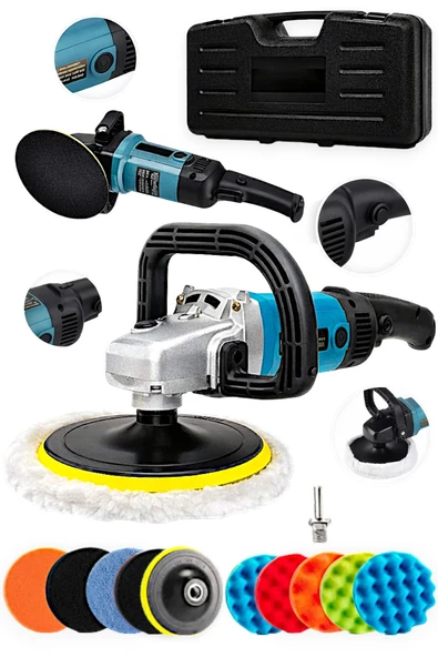 Bakır Sargı Devir Ayarlı Polisaj Makinesi 2000 Watt 180mm 12 Parça Set Hediyeli ürün görseli 1