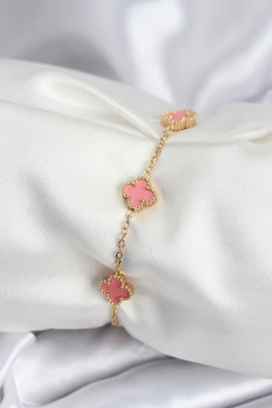 316L Çelik Gold Renk Pembe Baby Boy Yonca Kadın Bileklik - TJ-BB7946 ürün görseli 1