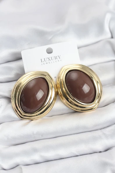 Pirinç Kahverengi Badem Model Vintage Gold Kadın Küpe - TJ-BKP11590 ürün görseli 1