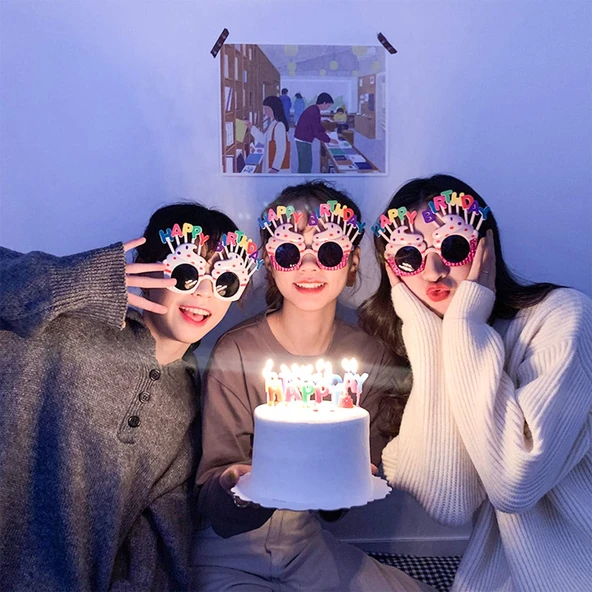 Happy Birthday Yazılı Pembe Fuşya Parti Gözlüğü ürün görseli 1