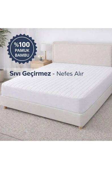 %100 Pamuk Bambu Lastikli Çarşaf Tipi Fitted Alez 180 x 200 – Sıvı Geçirmez Yatak Koruyucu ürün görseli 1