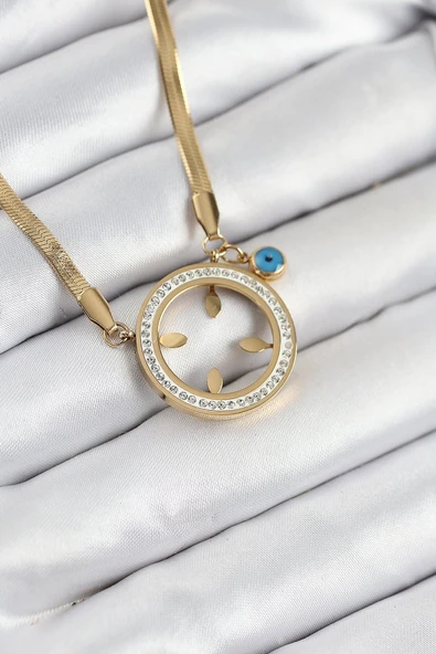 316L Çelik Zirkon Taşlı  Takılabilir Gold Renk Kadın Kolye - TJ-BKO10506 ürün görseli 1