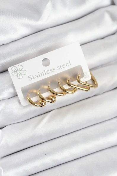316L Çelik Gold Renk Kadın Küpe Seti - TJ-BKP11222 ürün görseli 1