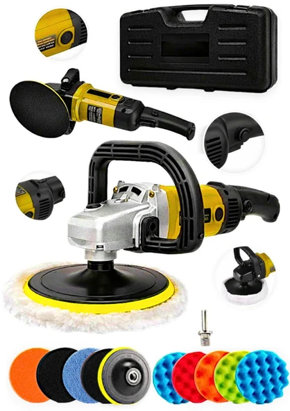 Bakır Sargı Devir Ayarlı Polisaj Makinesi 2000 Watt 180mm 12 Parça Set Hediyeli ürün görseli 1