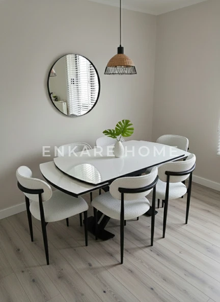 X Ayaklı Gloss Masa ve Polo Sandalye Takımı - Çift Açılır High Gloss Mutfak Masası (80x130 - 190 cm) ürün görseli 1