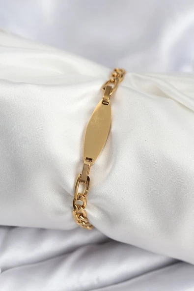 316L Çelik Gold Renk Oval Yazı Yazmaya Uygun Kadın Bileklik - TJ-BB7917 ürün görseli 1