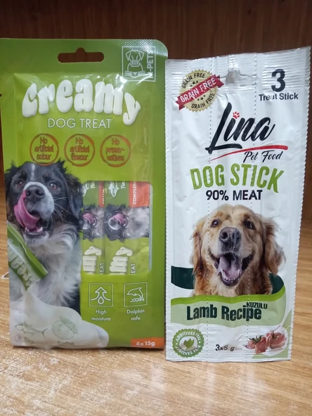 M-Pets Ton Balıklı&deniz Taraklı Köpek Ödülü 4X15GR+2 Paket ( 6 Adet )  Lina Tahılsız Mini Irk Kuzulu Köpek Ödül Stick ürün görseli 1