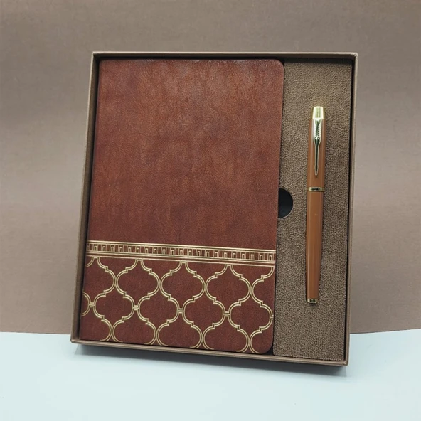 Öğretmenler Günü Hediyesi Kutulu Deri Defter Kalem Seti ürün görseli 1